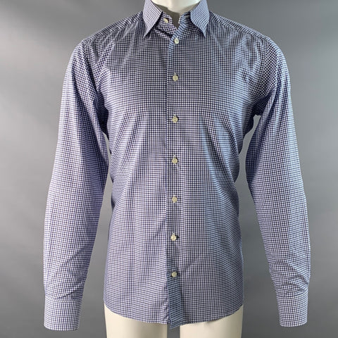 Chemise à manches longues en coton à carreaux vichy bleus et blancs, taille M, de marque ETON