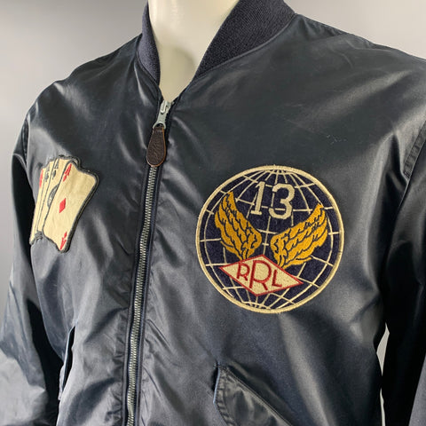 RRL by RALPH LAUREN Size XL Navy Patches Nylon Bomber Jacket