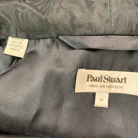 PAUL STUART Size M Black Beige Satin Animal Print Belted Bathrobe
