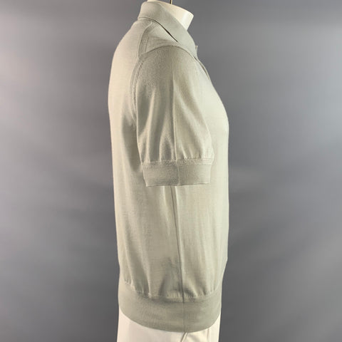 TOM FORD Size L Grey Light Grey Knitted Cashmere Silk Buttoned Polo