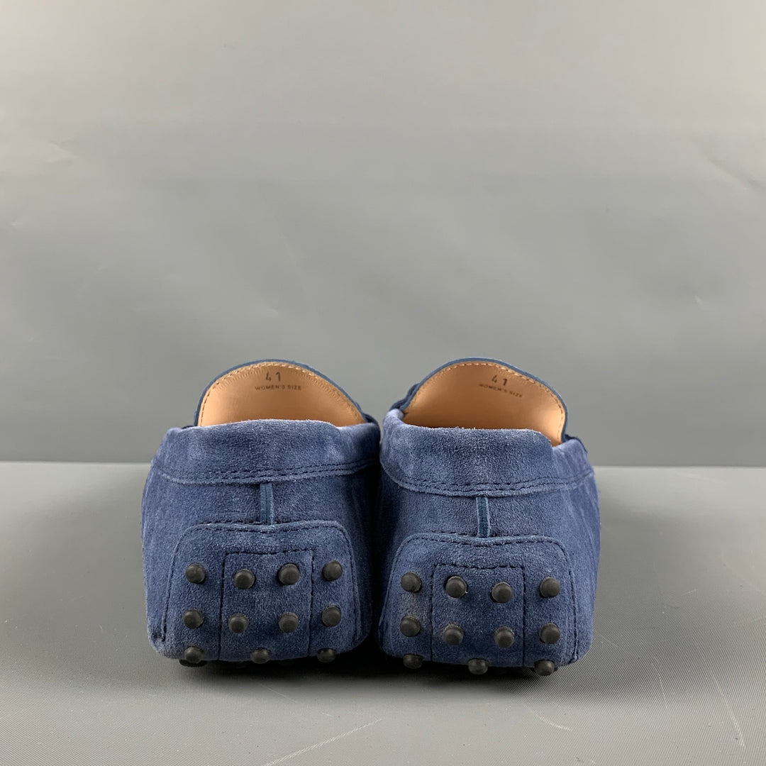TOD'S Chaussures plates Drivers en daim bleu argenté taille 11