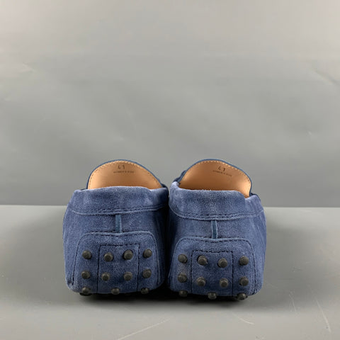 TOD'S Size 11 Blue Silver Suede Drivers Flats
