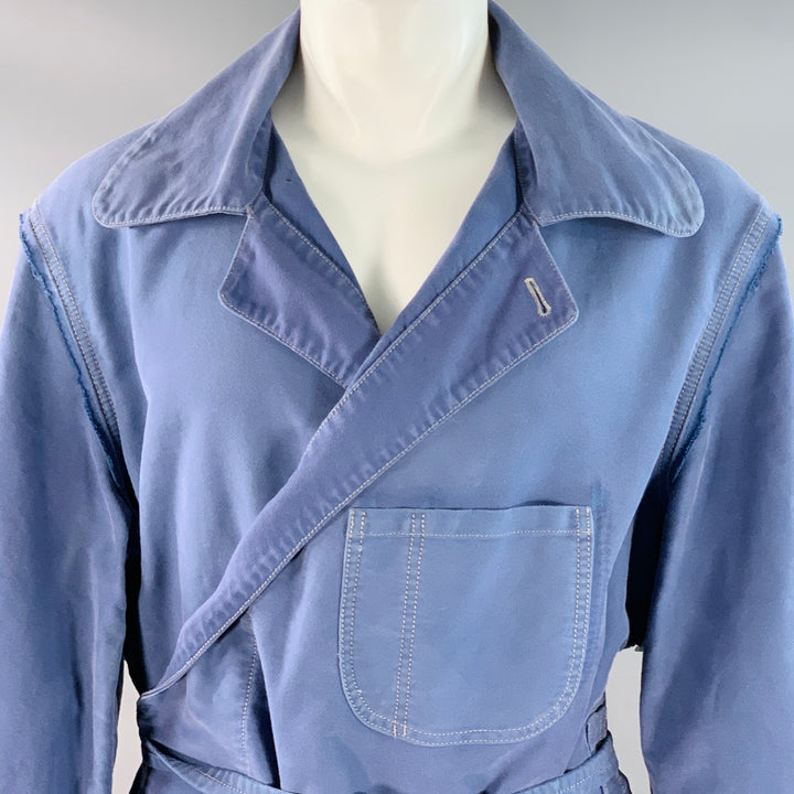 MAISON MARGIELA Size 34 Blue Wash Cotton Wrap Around Belted Trench Coat