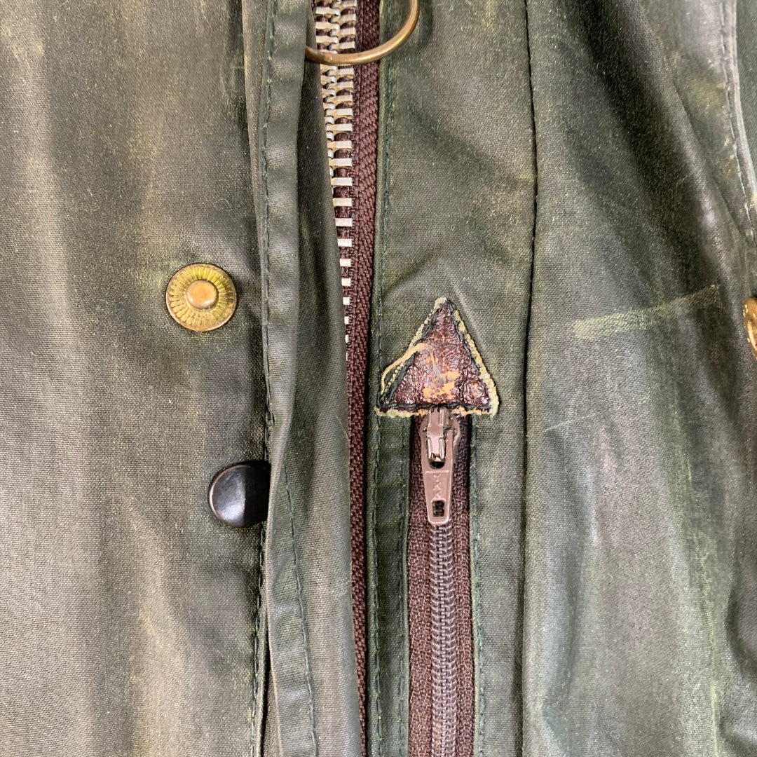 BARBOUR Size L Brown Olive Waxed Canvas Corduroy Collar Zip Snaps Jacket