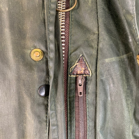 BARBOUR Size L Brown Olive Waxed Canvas Corduroy Collar Zip Snaps Jacket