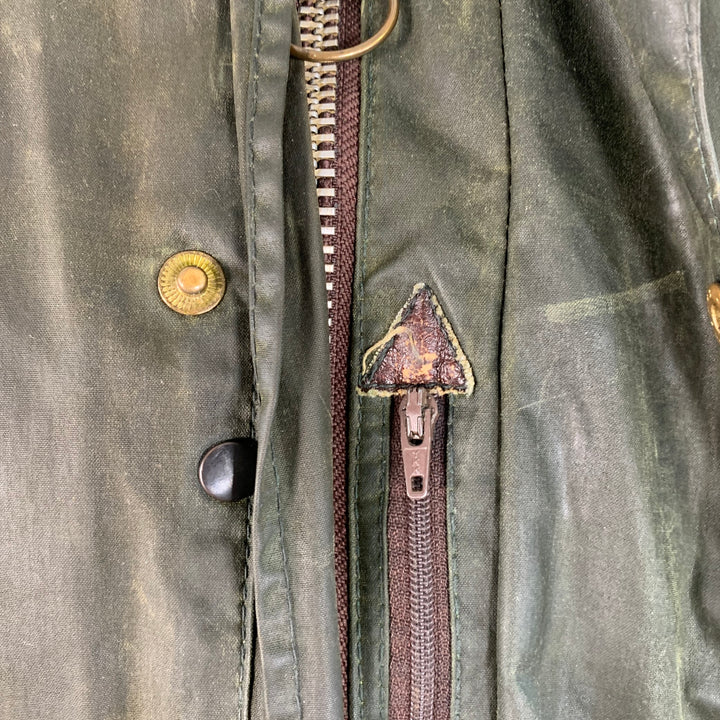 BARBOUR Size L Brown Olive Waxed Canvas Corduroy Collar Zip Snaps Jacket