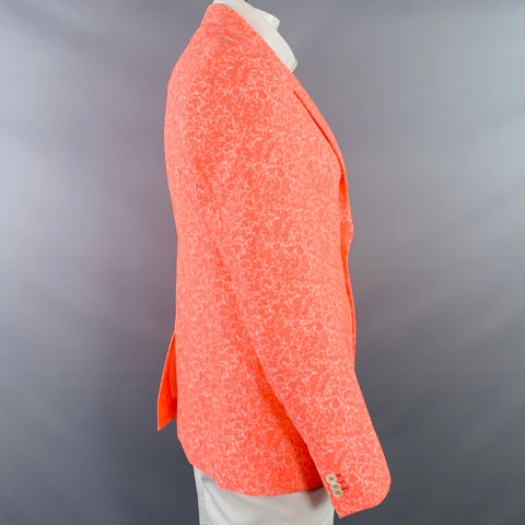 JIL SANDER Size 42 Pink White Textured Abstract Floral Cotton Blend Peak Lapel Sport Coat