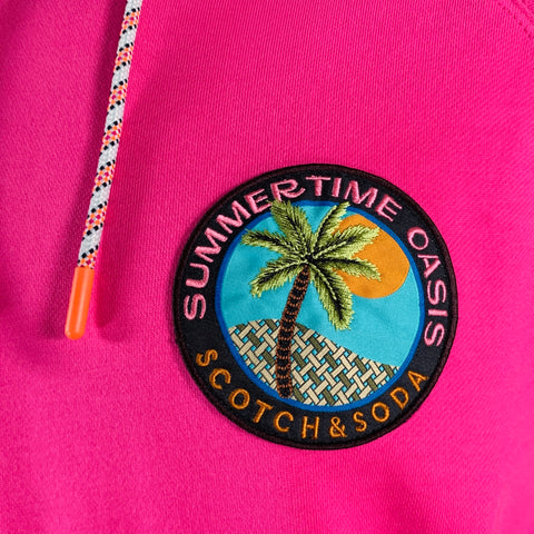 SCOTCH AND SODA Size XL Pink Multi Color Patch Cotton Hoodie Sweatshirt