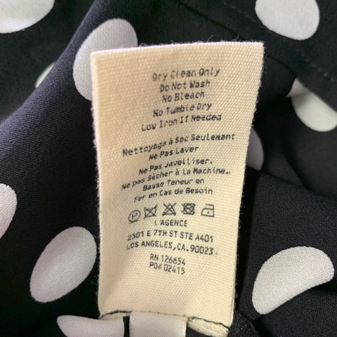 L'AGENCE Size S Black White Silk Polka Dot Open Collar Blouse