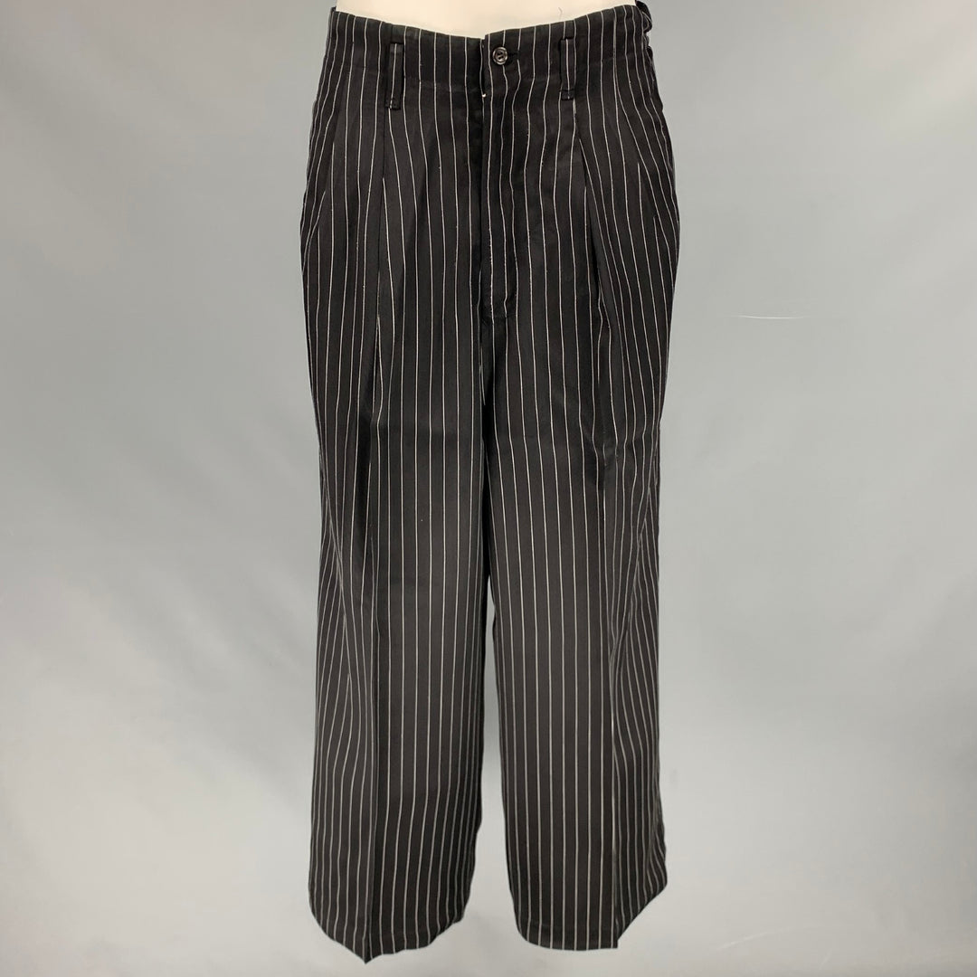 COMME des GARCONS 1980s Size S Black White Rayon Stripe Wide Leg Dress Pants