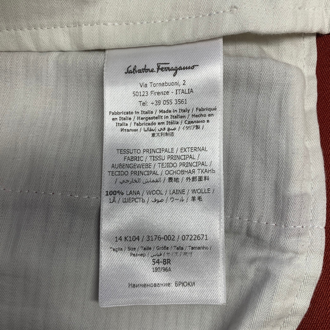 SALVATORE FERRAGAMO Size 46 Burgundy Wool Notch Lapel Suit