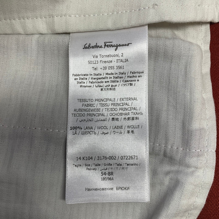 SALVATORE FERRAGAMO Size 46 Burgundy Wool Notch Lapel Suit