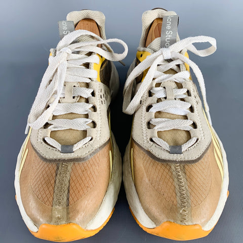 ACNE STUDIOS Size 7 Tan Grey Nylon Color Block Rubber Sole Sneakers