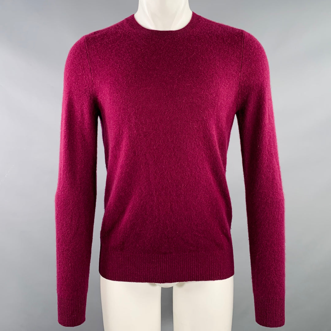 BURBERRY BRIT Size S Red Raspberry Cashmere Elbow Patches Crew Neck Sweater