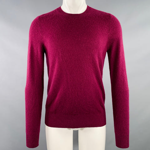BURBERRY BRIT Size S Red Raspberry Cashmere Elbow Patches Crew Neck Sweater