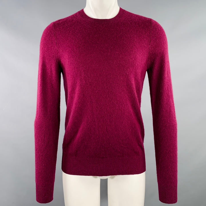 BURBERRY BRIT Size S Red Raspberry Cashmere Elbow Patches Crew Neck Sweater