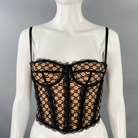 GUCCI Size XS Black Nude Cotton Blend Monogram Bustier Dress Top