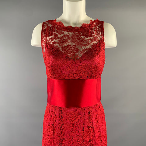 DOLCE & GABBANA Size M Red Satin Lace Long Gown