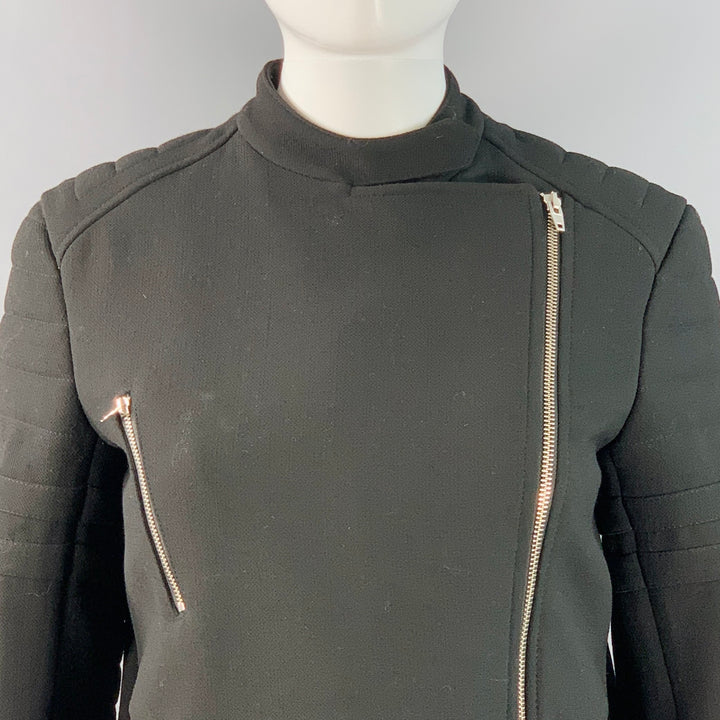 CELINE Size 4 Black Wool Zippers Detail Bondage Coat