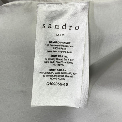SANDRO Size L White Black Cotton Collarless Contrast Trim Long Sleeve Shirt