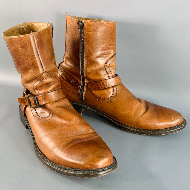 FRYE Size 13 Brown Leather Side Zipper Harness Boots