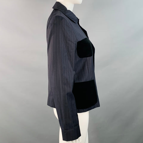 COMME des GARCONS Size S Black Grey Wool Pinstripe Peter Pan Collar Button Up Shirt