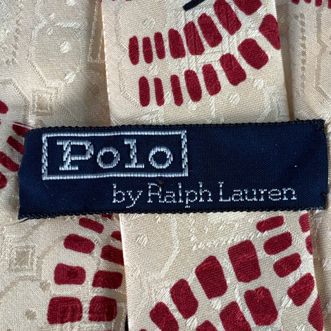 POLO by RALPH LAUREN Beige Red Black Abstract Silk Tie