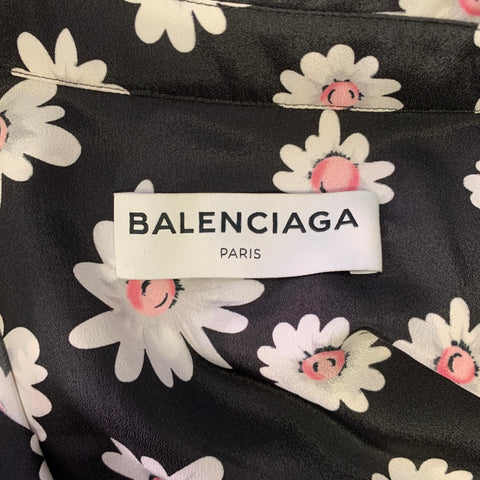 BALENCIAGA Size S Black & White Pink Floral Polyester Long Sleeve Shirt