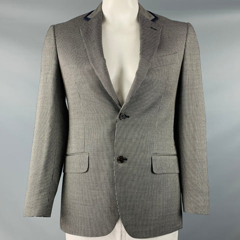ETRO Talla 38 Abrigo deportivo con solapa de muesca de lana de seda y cabeza de clavo en blanco y negro