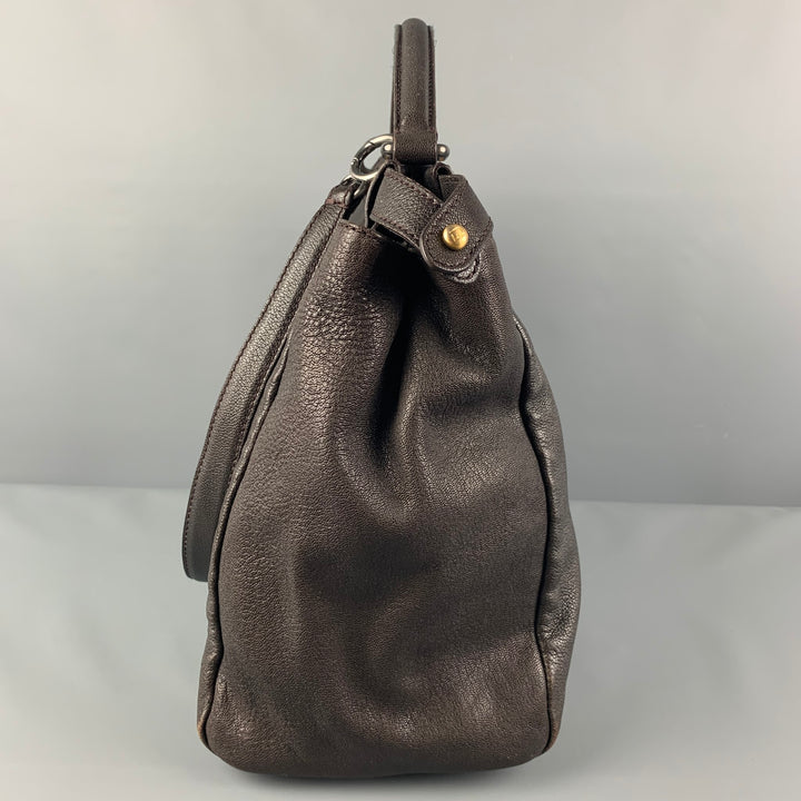 FENDI 2009 Bolso satchel de cuero marrón dorado degradado Bolso grande Zucca Peekaboo