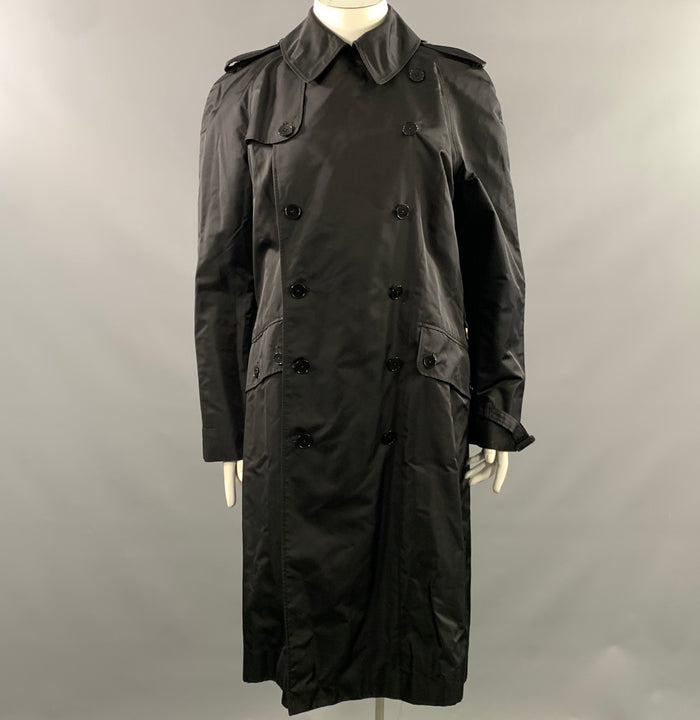 RALPH LAUREN Size L Black Silk Shimmer Double Breasted Rain Coat