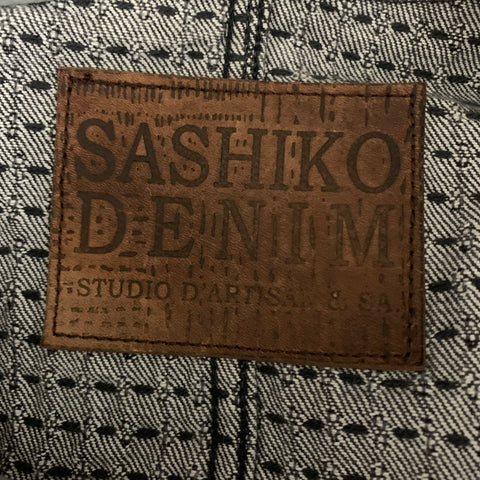 SASHIKO DENIM Size 42 Grey Blue Patchwork Cotton Pointed Collar Jacket
