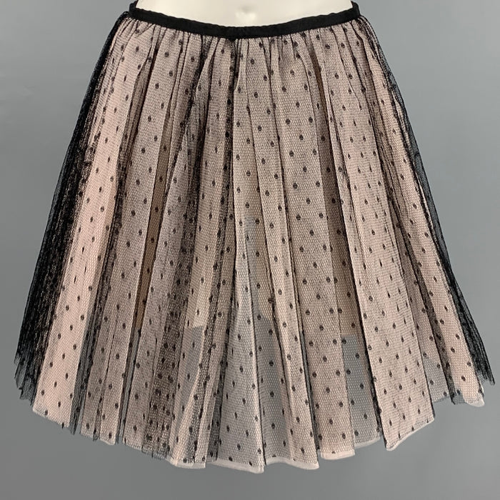 RED VALENTINO Size 4 Black Nude Mesh Polka Dot Pleated Skirt