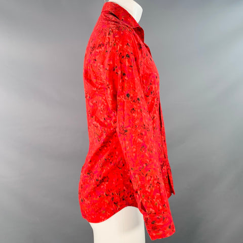 AGNÈS B. Size M Red Black Marbled One Pocket Long Sleeve Shirt