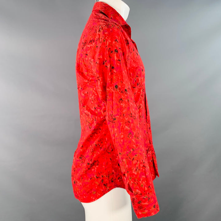 AGNÈS B. Size M Red Black Marbled One Pocket Long Sleeve Shirt