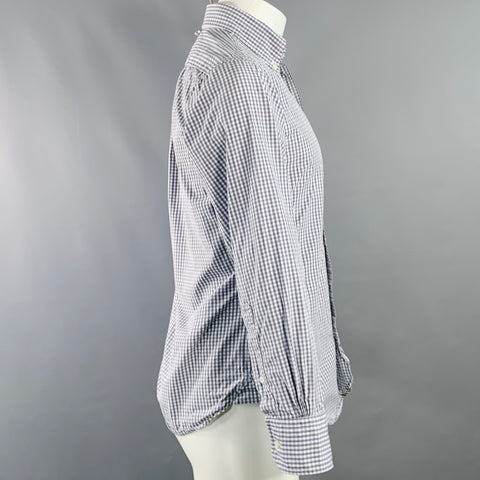 CHEMISE NOIRE EN COTON À CARREAUX GRIS ET BLANC AVEC UNE POCHE ET MANCHES LONGUES, TAILLE S