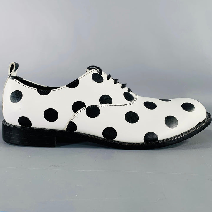 COMME des GARCONS HOMME PLUS SS16 Size 9 White Black Polka Dot Leather Lace-Up Shoes