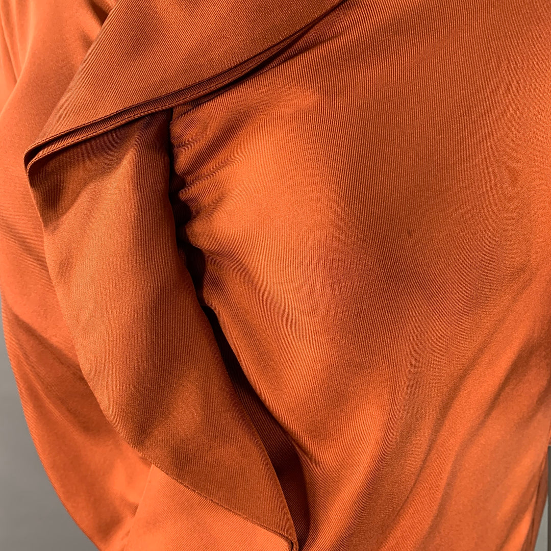 HUGO BOSS Size 4 Brown Copper Silk Ruffled Short Sleeve Blouse