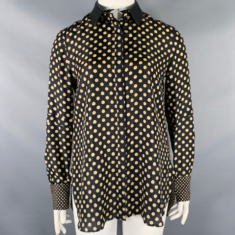 BELSTAFF Size L Black Khaki Polka Dot Leather Collar Button Up Shirt