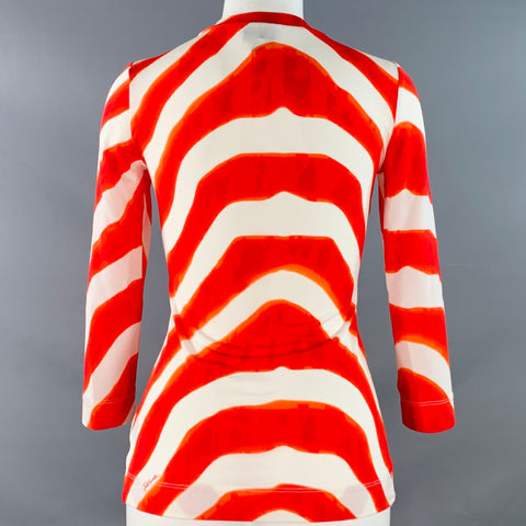 JUST CAVALLI Taille XS Rouge Blanc Viscose Mélangée Jersey Zig Zag Manches 3/4 Col V Haut Décontracté