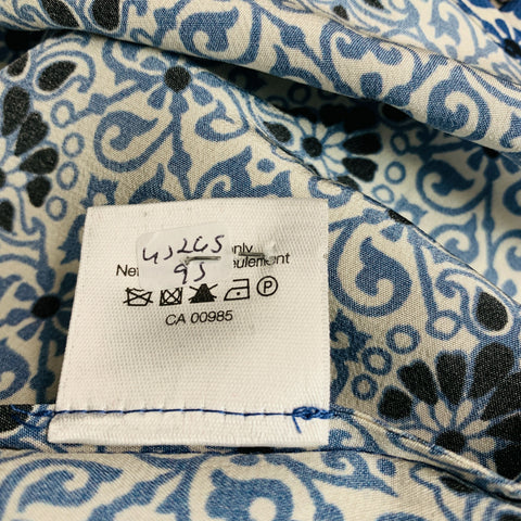 VERONICA BEARD Size 0 Blue Black & White Silk Print Metal Buttons Blouse