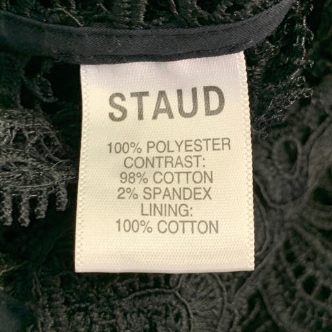 STAUD Size M Black Polyester Lace Button Up Short Sleeve Shirt