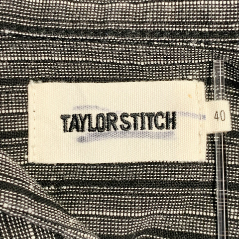 TAYLOR STITCH Size 40 Black Grey Stripe Slubby Two Pockets Short Sleeve Shirt