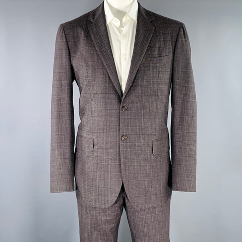 Costume en laine SARTORIO taille 44 marron gris à carreaux et revers crantés