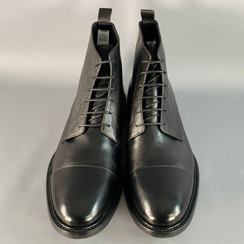 PAUL SMITH Size 11 Black Leather Cap Toe Lace-Up Ankle Boots