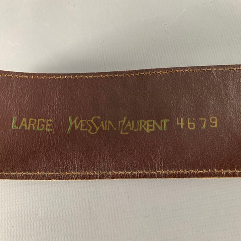 YVES SAINT LAURENT Vintage Size L Brown Croc Embossed Leather Belt