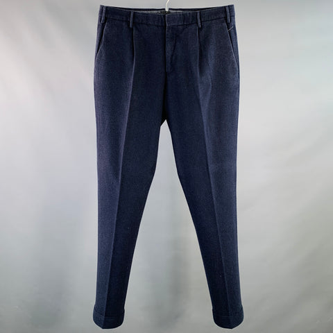 INCOTEX Size 32 Navy Wool Pleated Tapered Dress Pants