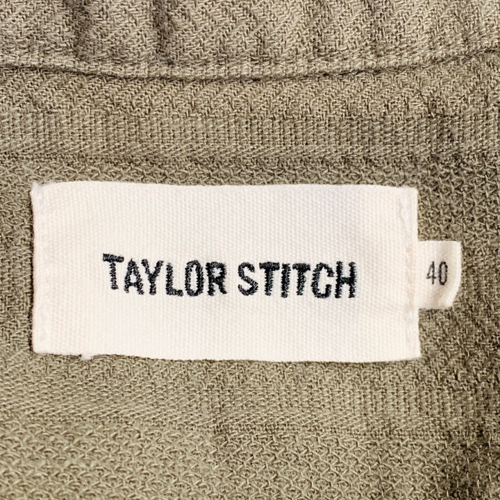TAYLOR STITCH Size 40 Green Olive Stripe Organic Cotton Short Sleeve Shirt