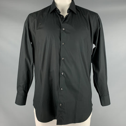 BARNEY'S NEW YORK Taille L Trim Fit Chemise à manches longues boutonnée en coton noir