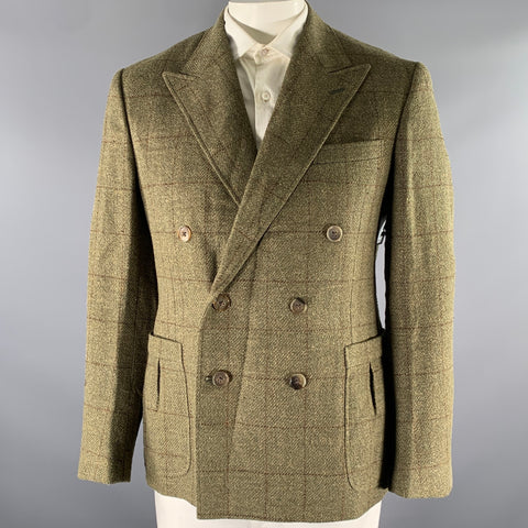 RALPH LAUREN Size 42 Green Brown Window Pane Wool Linen Silk Sport Coat